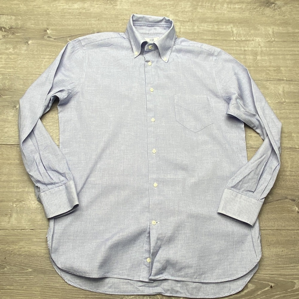 Boggi Milano Dress Shirt Mens 16 40 Blue Check Tailored Slim Fit Long‎ Sleeve